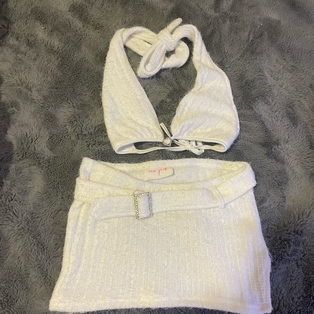 white mini skirt and tank top party set